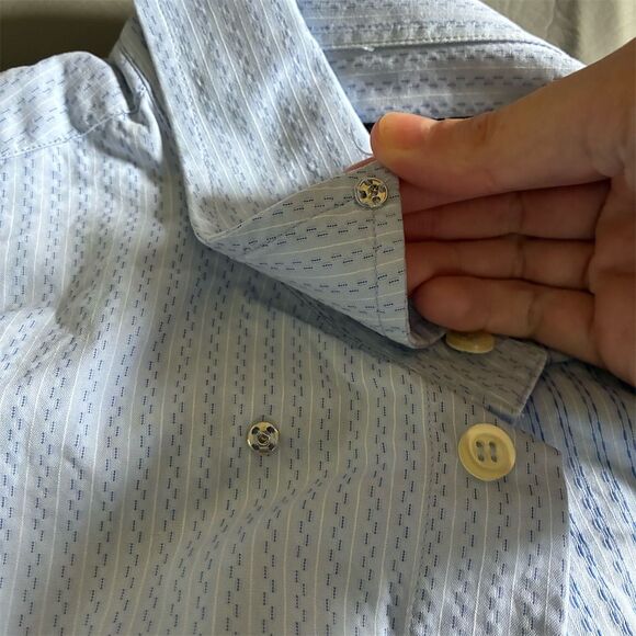 Emporio Armani Men's Blue Striped Long Sleeve‎ Button-Up Shirt M - Picture 10 of 16